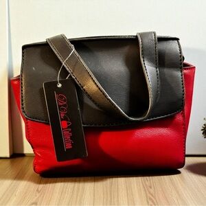 Di Vita Collection Red & Gray Structured Shoulder Bag Purse NWT Faux Leather